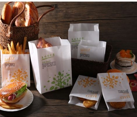 Ekologiczna torba papierowa na żywność typu fast food o gramaturze od 40 do 150 g/m², z nadrukiem CMYK, odporna na tłuszcz