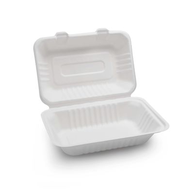 7 X 5in Biodegradable Sugarcane Bagasse Pulp Hinged Food Container Take Out Lunch Box