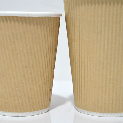 90mm PS PLA recykling 12oz Kraft Ripple Papierowe kubki Triple Wall dla kawy