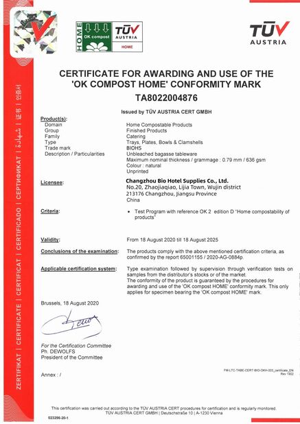Chiny Changzhou Bio Hotel Supplies Co., Ltd. Certyfikaty